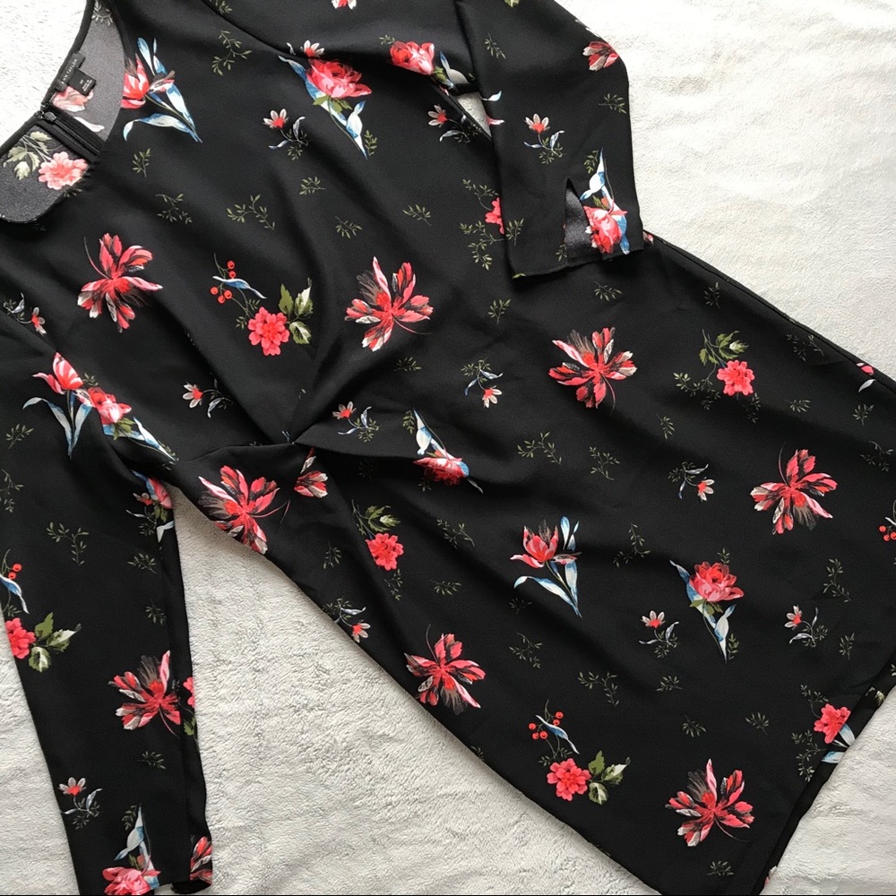 Ann Taylor Garden Floral Shift Dress Black 14 Tall